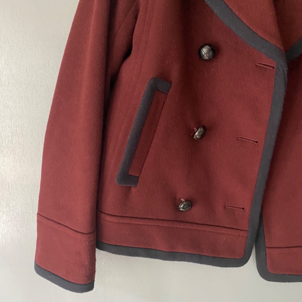 J. CREW Nello Gori Women's 6 Wine 100% Wool Double Breasted Peacoat Classic - Picture 8 of 10